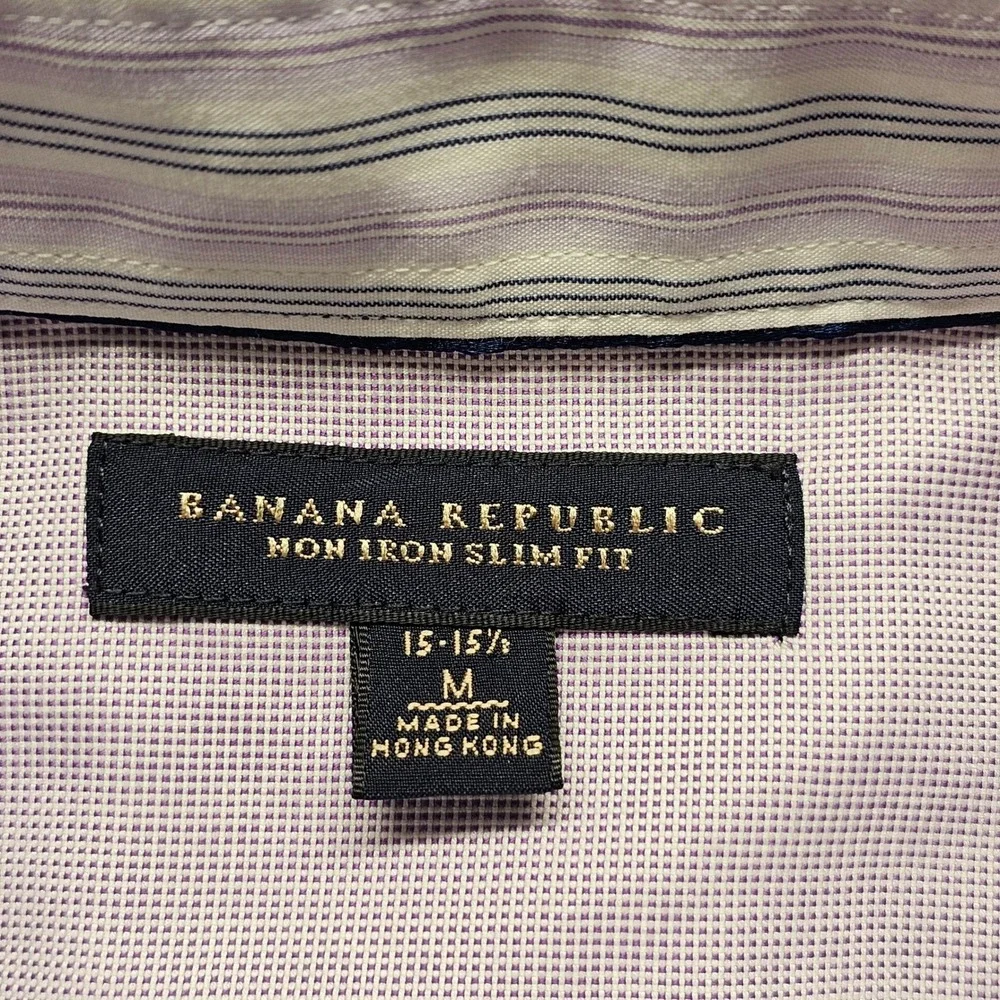Banana Republic Shirt Dress Men M Purple Blue Stripe Non Iron Slim Fit Button Up